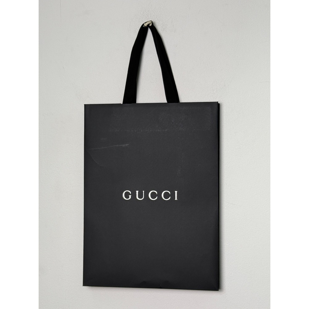 Gucci Black Paper Shopping Bag Silver Foil Logo Boutique Gift Bag 10.25x13.75